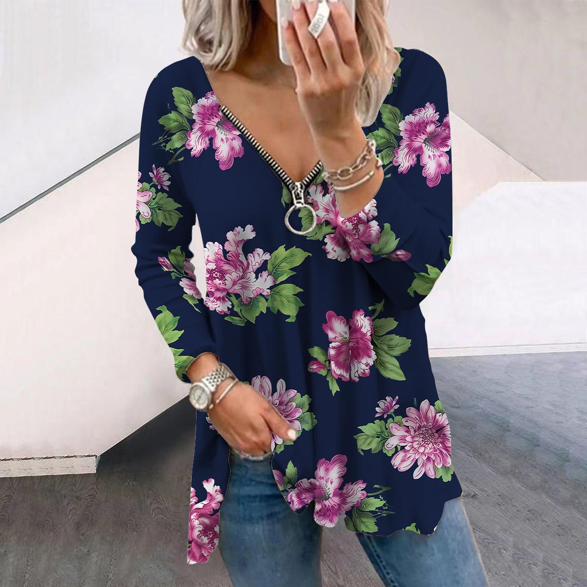 Женские осенние цветочные фиолетовые пионы с длинным рукавом — фото 4