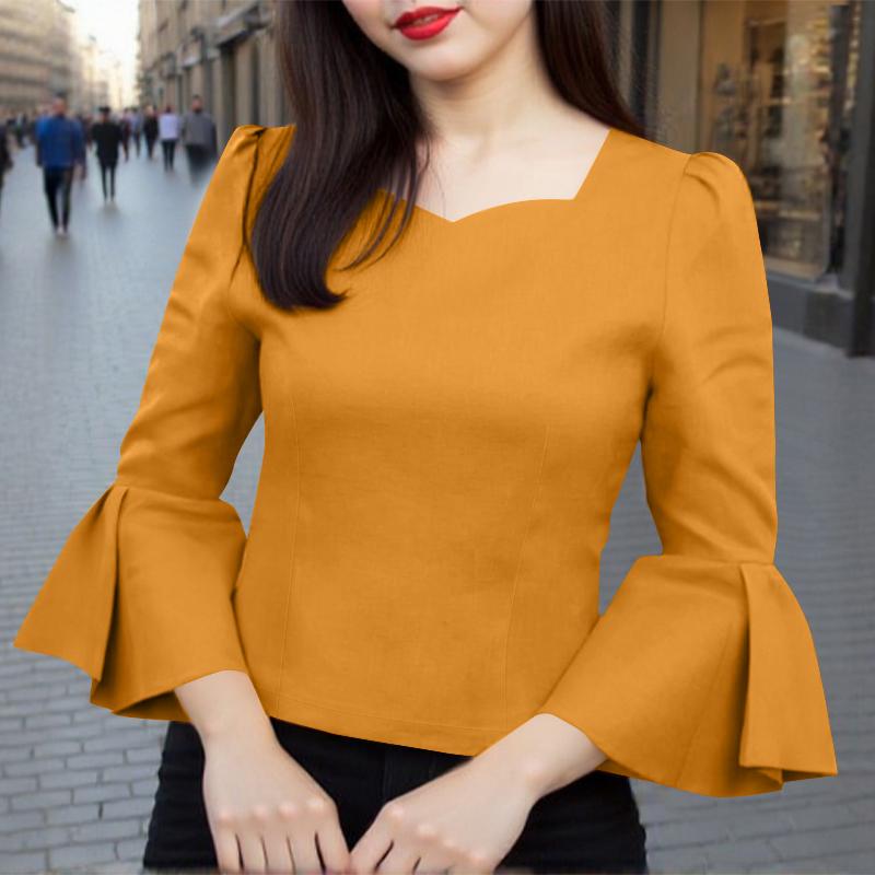 

ZANZEA Женская повседневная летняя блузка с V-образным вырезом и рукавом 3/4 4XL жёлтый