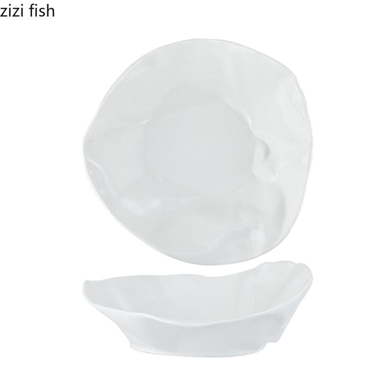 Pure White Irregular Ceramic Wrinkled Bowl Restaurant Salad Bowl Soup Bowl Pasta Bowls Molecular Food Specialty Tableware