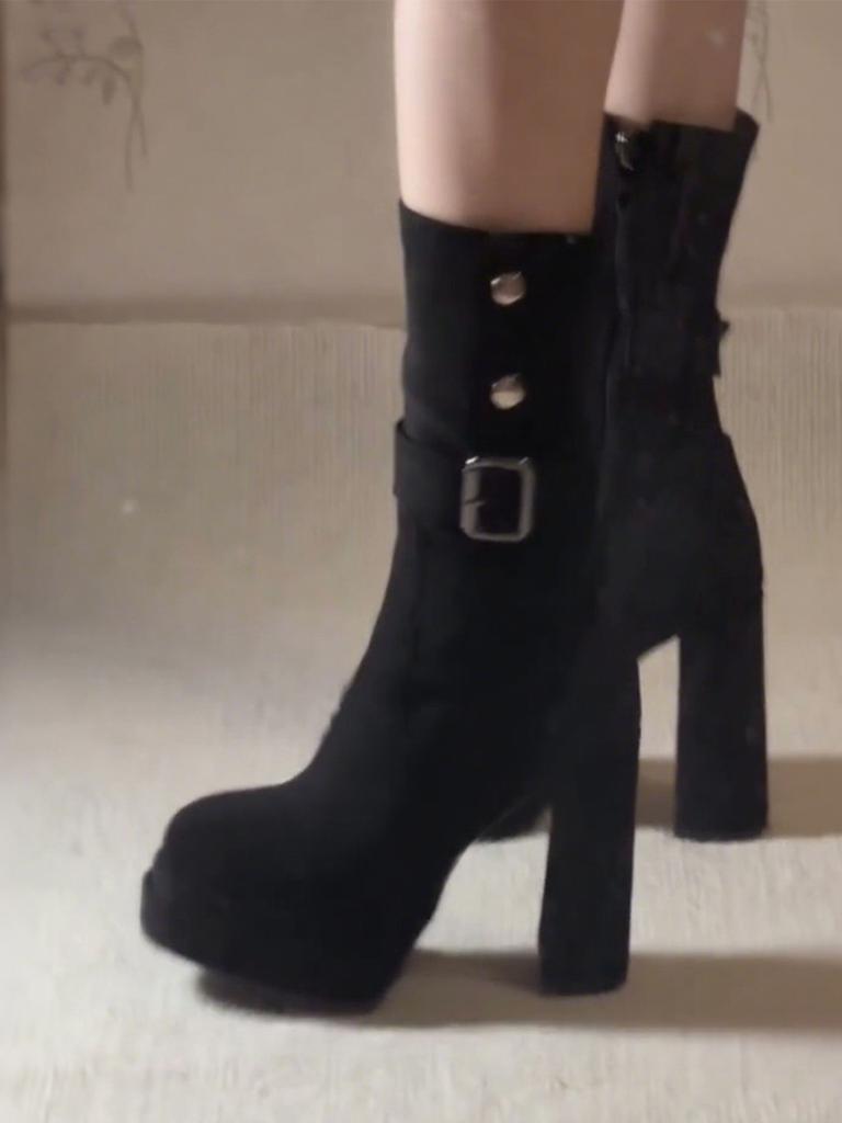 Niche Retro Style Thick Heel Thin Short Boots Women's 2025 New Autumn Versatile Height Increase Small High Heel Medium Boots