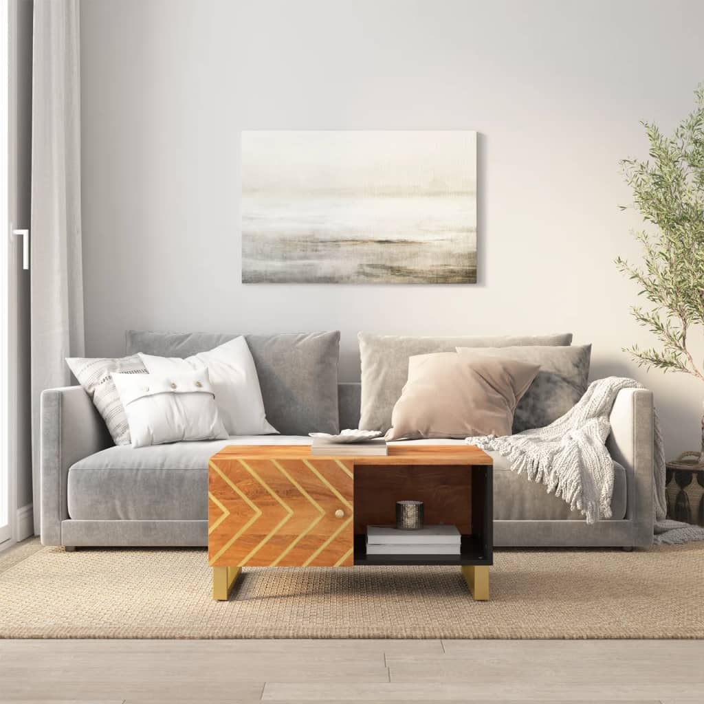  Coffee Table, Brown and Black, 80x50x40 Cm, Solid Mango Wood