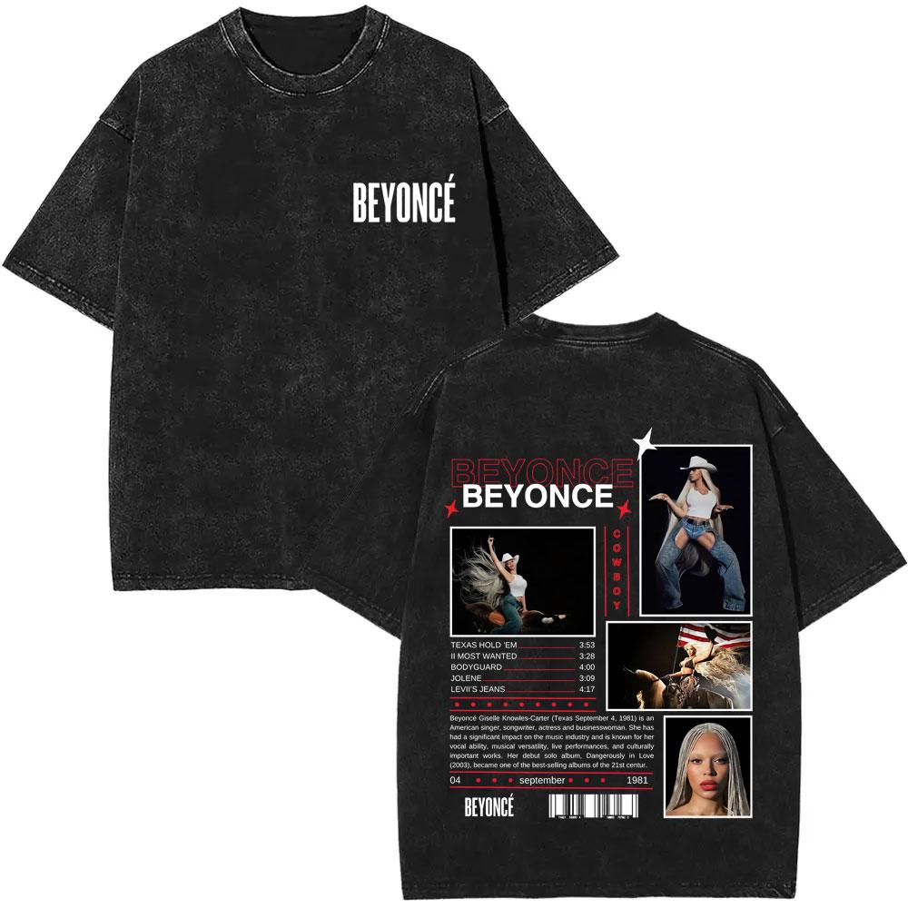 

Washed Vintage Beyonce Cowboy Carter T Shirts Men Women Fashion Pop Music Tshirt Male Clothing Hip Hop Oversized Tshirt S