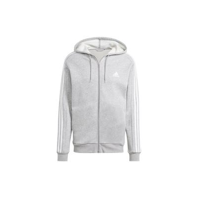 Moletom Essenciais com Capuz e Zíper Completo 3-Listras Cinza Médio Mesclado Masculino Streetwear IJ6479