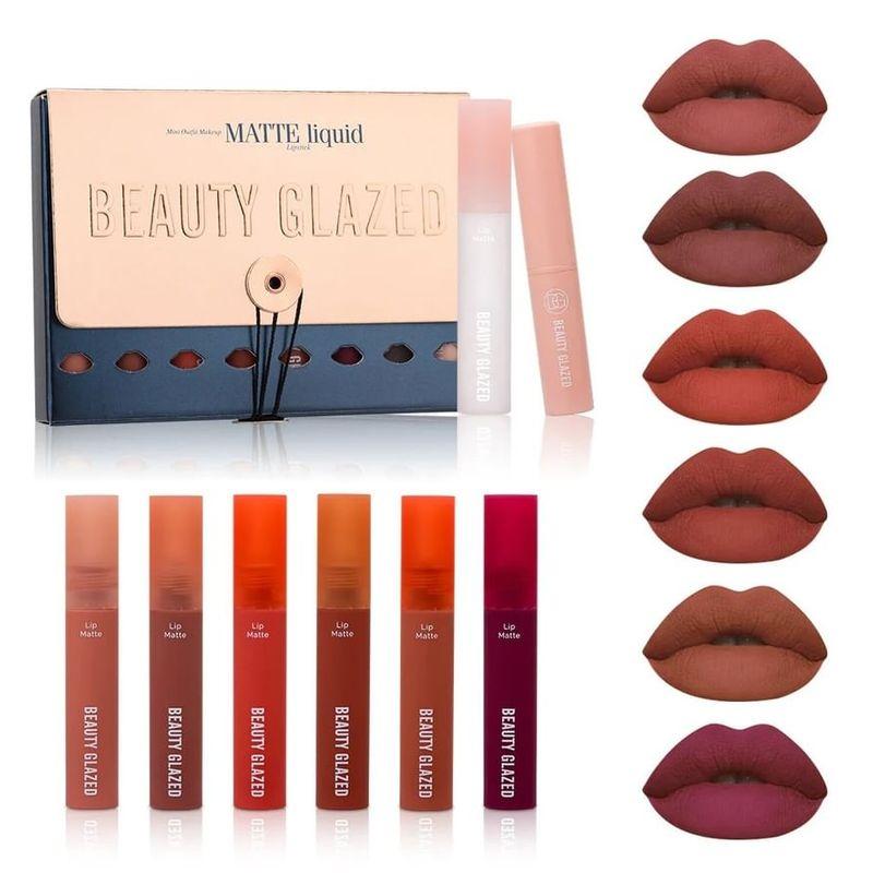 BEAUTY GLAZED - Set mit 8: Matte flüssige Lippenstift + Lippenöl + Lippenbalsam