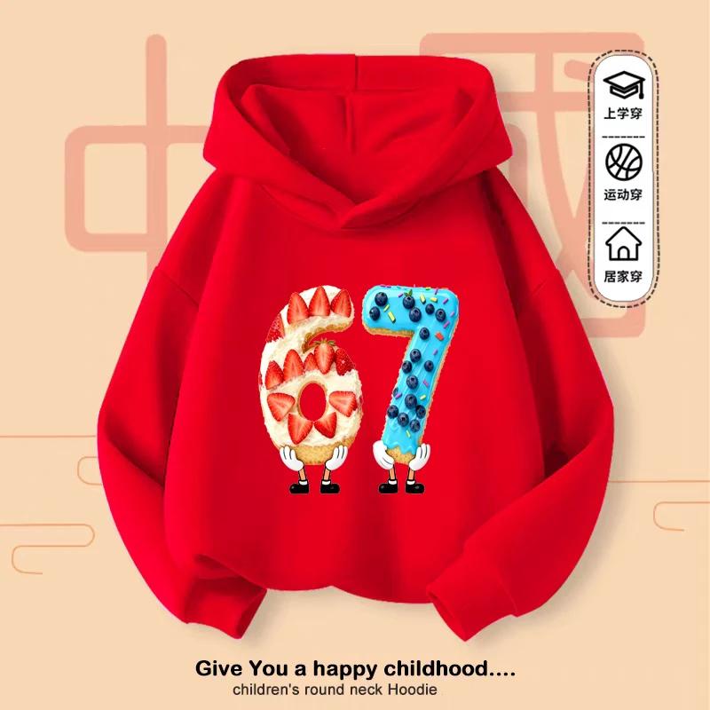 Christmas Y2K Candy Kids Hoodie, 67 Number Snowflake, Casual Sports Breathable Kangaroo Pocket
