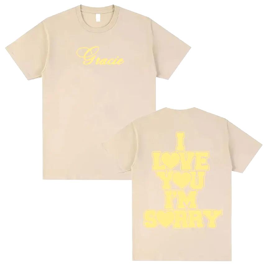 Ich Liebe Dich Es Tut Mir Leid Gracie Abrams Buchstaben Print T-Shirt Damenmode Vintage T-Shirt Lässig O-Ausschnitt Damen T-Shirt Tops