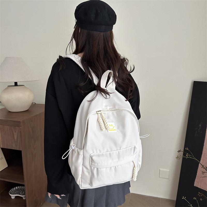 Pattern Smiling Face Solid Color Backpack Oxford Schoolbag For Daily Use Fashion