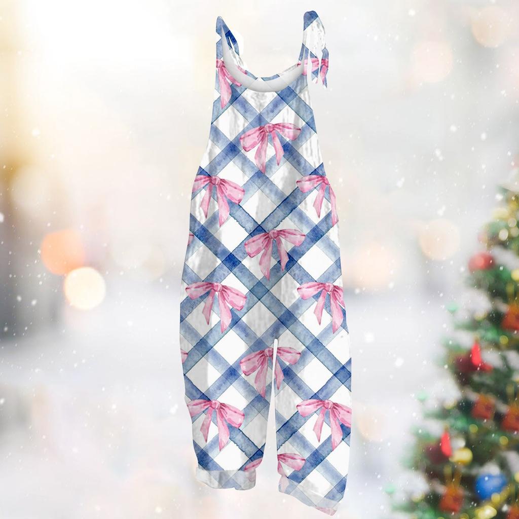 Damen Jumpsuit Karneval Print Lässig Locker Vintage Schulterträger Baumwolle Leinen