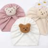 Solid Turban Hat Baby Beanies Caps Headwrap with Cute Bear Charm for 0-2 Years Baby Girls Infants Toddlers Pullover Hat