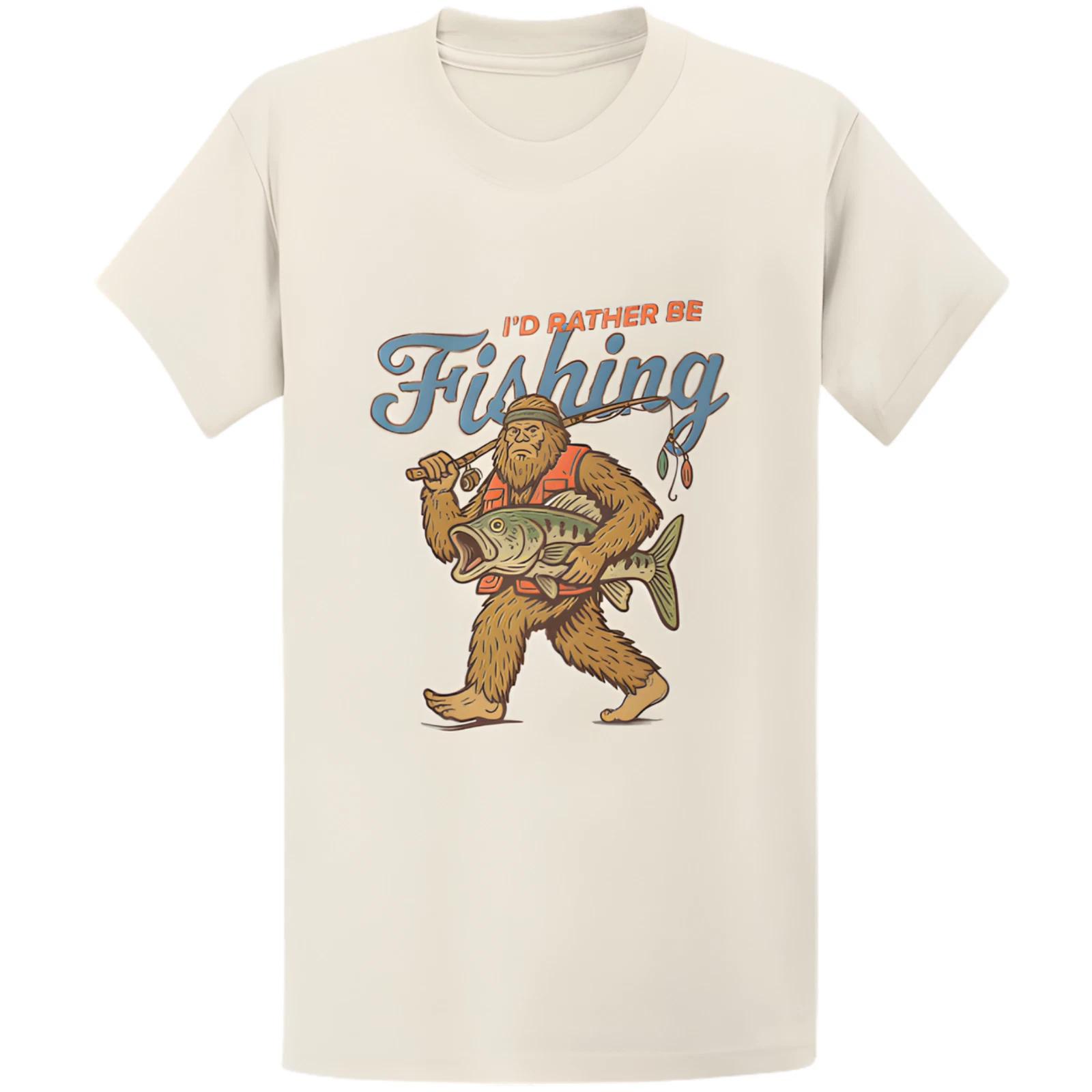 Gildan 5000 Vintage Sasquatch Fishing T-Shirt - Funny Bigfoot Fisherman Gift Tee S