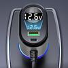 120W Intelligent Car Charger PD65w Fast Charging Adapter with Voltages Display USB A USB C Port Safety Protections