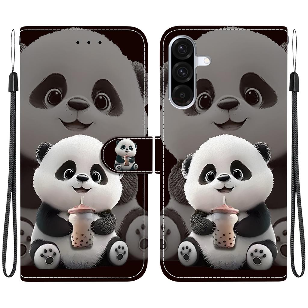 Étui à rabat en cuir PU fait main pour Samsung Galaxy A26 (SM-A266E)- Housse Antidérapante Antichoc avec Dragonne et Motifs Chat Cœur/Rose