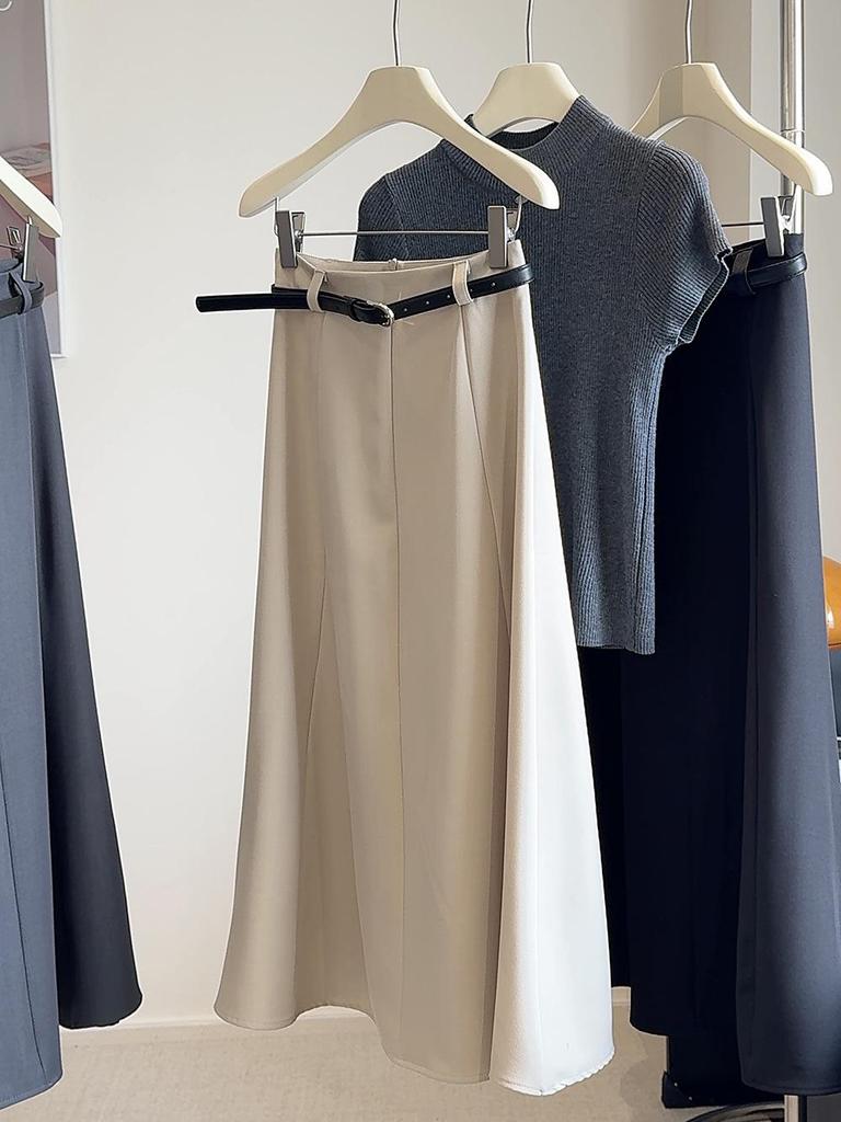 Elegant Women's Drapey A-line Midi Skirt - Autumn 2025 Collection, Slimming Medium-Length Swing Skirt