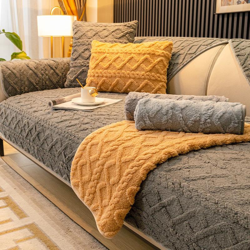 Thickened Warm Sofa Cushion Non-Slip Cover Cloth Towel Winter Short Plush Simple Modern Stroking Cats Cover Seat Cushion