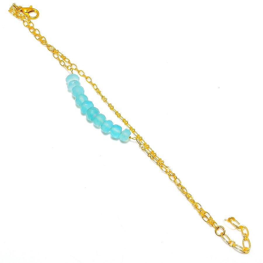 Aqua Chalcedony Gemstone Handmade 925 Sterling Silver Bracelet 7-8" GK-5058