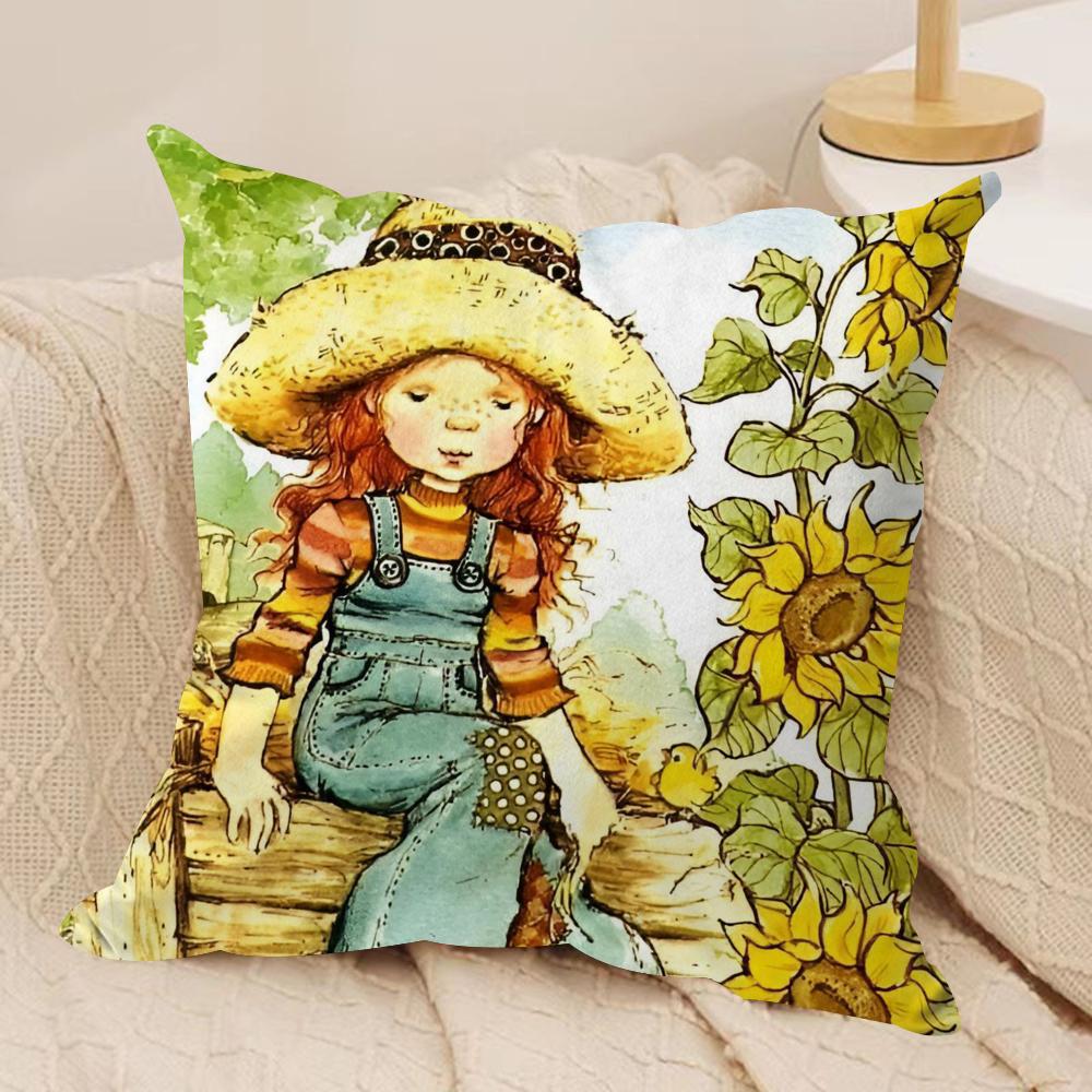 Sweet Anime S-sarah Kay Cushion Cover Silky Short Plush Double-Sided Printed Pillow Case for Sofa All Seasons Home Decor Gift