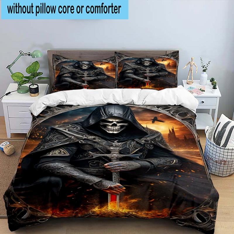 Skulls And Roses Artwork 3pcs Bedding,Including 1pc Duvet Cover And 2pcs Pillowcases Perfect for Christmas,Ideal for Bedroom, Dormitory