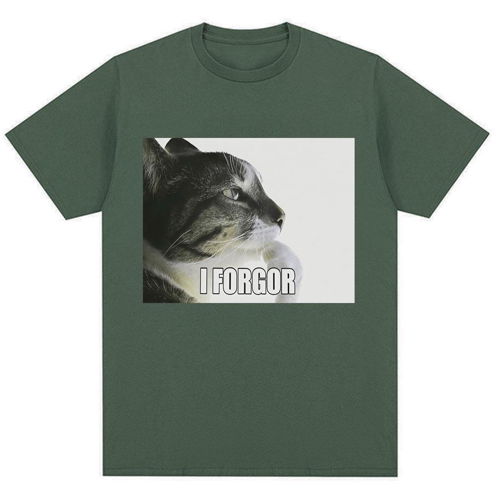 I Forgor Funny Cat Meme Graphic T-shirt Men Women Trendy Humor Vintage T Shirts Oversized Cotton Casual T Shirt Streetwear Gifts