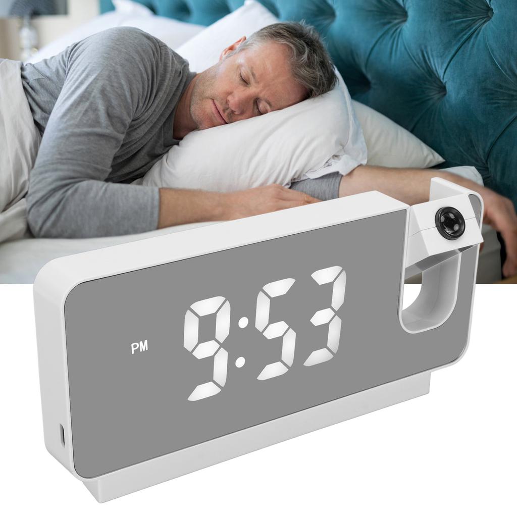 Projection Alarm Clock Time Date Temperature Display 180 Degree Wide Angle HD LED Screen Projectable Clock for Home