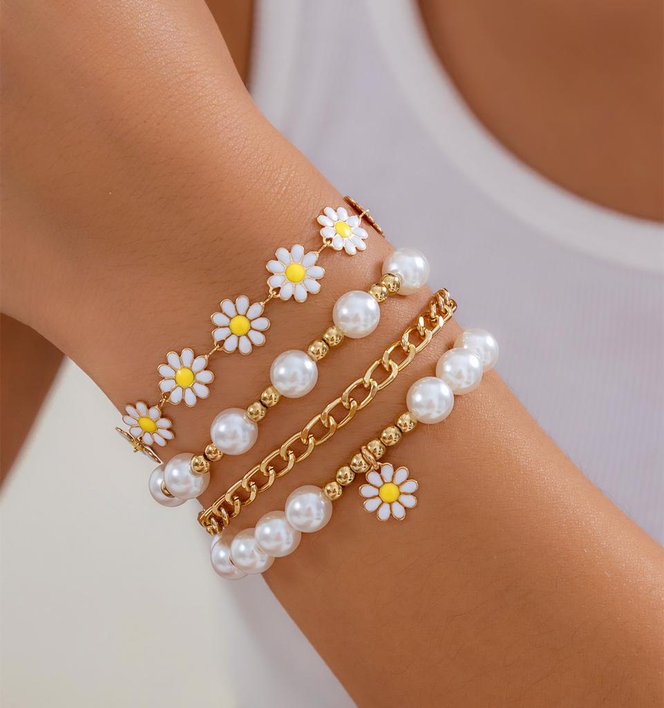 5Pcs/Set Kpop Sunflower Ball Polymer Clay Chain Bracelets for Women 2026 Trending Rhinestone Love Heart Bangles Couple Jewelry