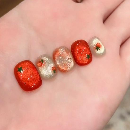 

Prosperous New Year Style Red Persimmon Boutique Skin-Whitening Handmade Wear-On Nails S