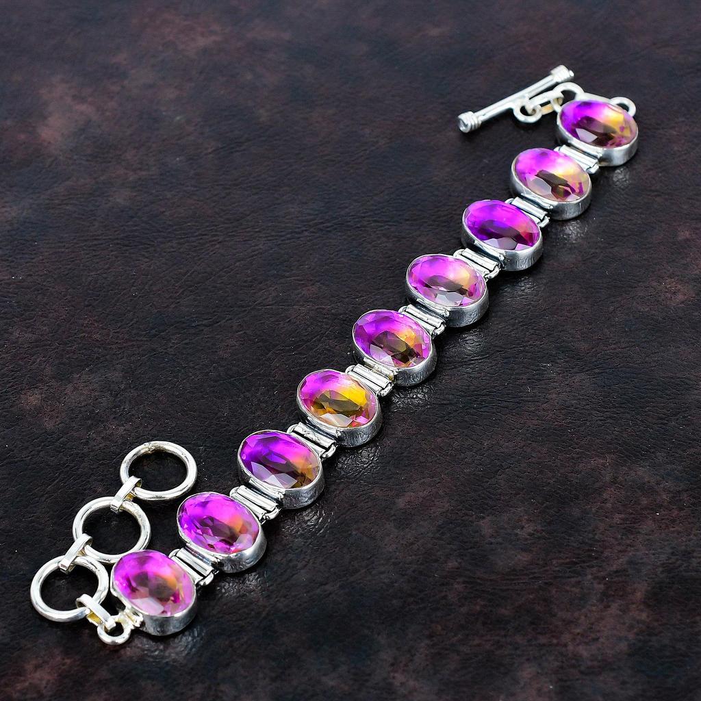 Fasetowana bransoletka z ametrynu bransoletka z kamieni naturalnych srebro próby 925 regulowany łańcuszek bransoletka ręcznie robiona biżuteria z ametrynu prezenty dla kobiet