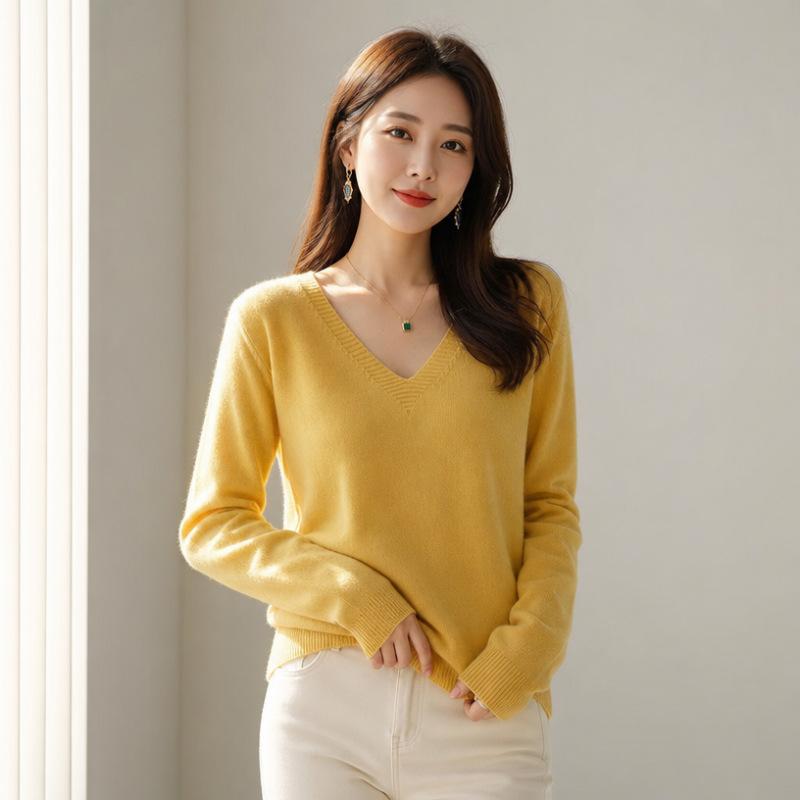 Women S V Neck Long Sleeve Pullover Knit Sweater Plus Size