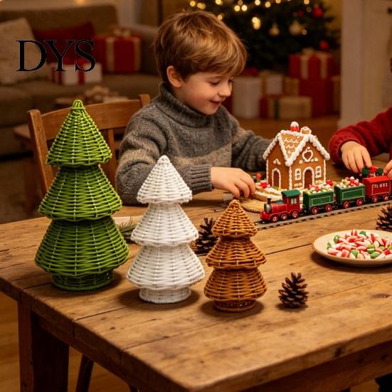 Idee Regalo di Natale Uniche Albero in Rattan Intrecciato a Mano, Ornamento da Tavolo Albero di Natale a Cono, Souvenir Rustici Minimalisti Centrotavola Festivo per Mensola
