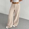 Corduroy Pants For Women Casual Elastic Waist Straight Leg Pants Loose Comfy Trousers With Pockets