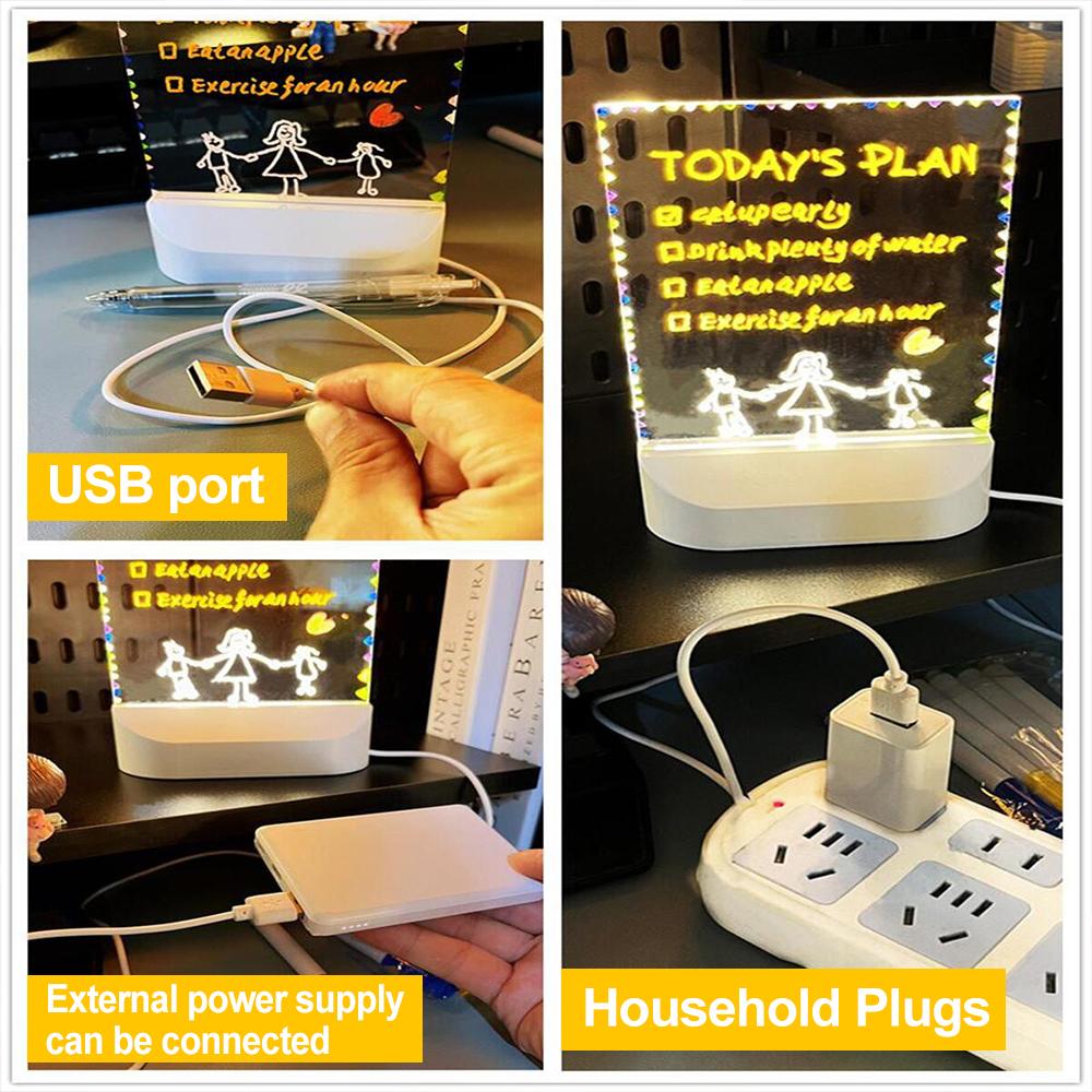 LED Lights Acrylic Message Board Erasable USB Drawing Board Bedroom Night Light Birthday Gift