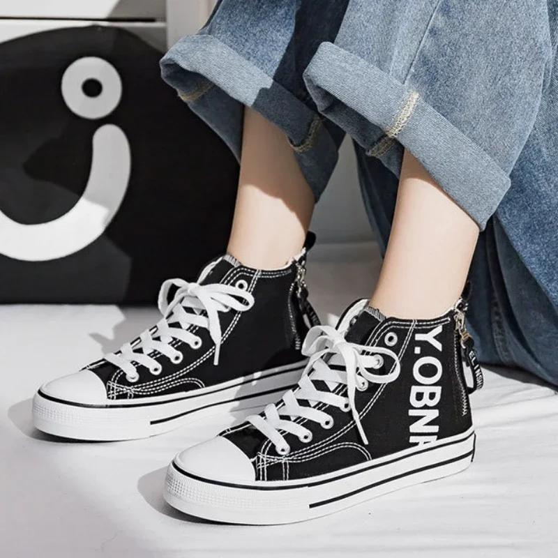 Fashion Fashion Casual Women's Shoes Spring New High Top Flat Shoe Comfortable and Non Slip Women's Sports Shoes Versatile Canvas Shoe
