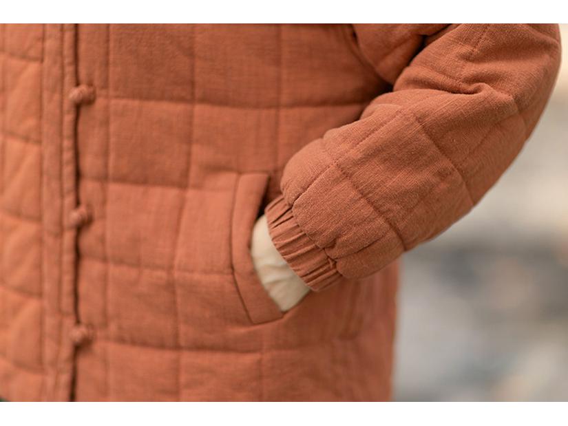 Women's Winter Quilted Plaid Stand Collar Coat - Chinese Retro Style