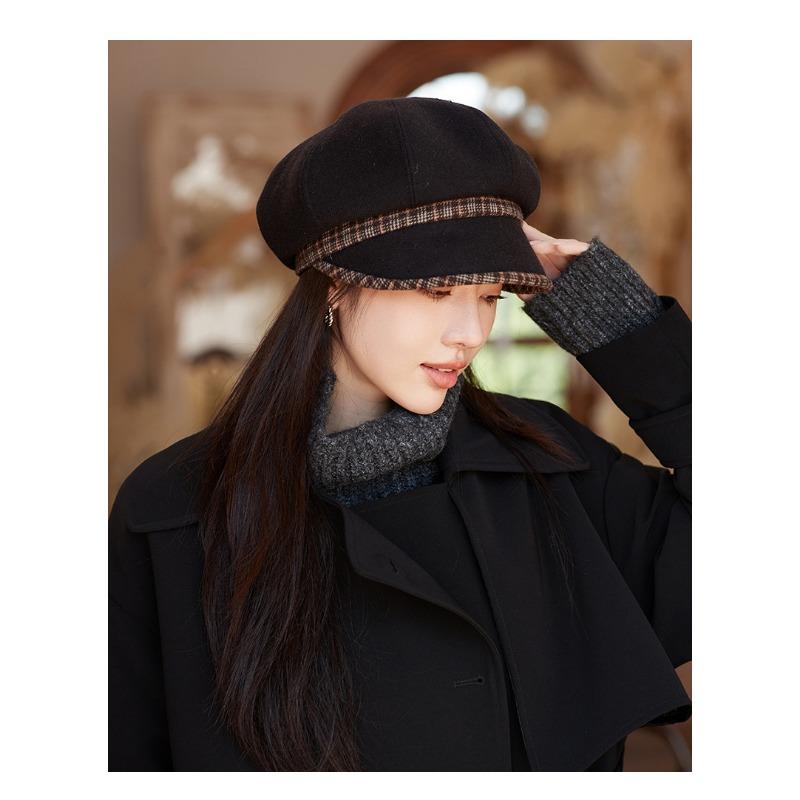Chapeau octogonal d'automne et d'hiver pour femme, chapeau de gavroche rétro, béret en laine