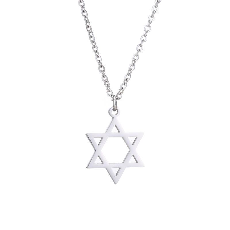 

Exquisite Silver Color Stainless Steel Star Pendant Necklace for Women Charm Hollow Hexagram Choker Chain Jewelry Accessories