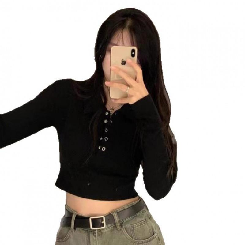 Pure Desire Sexy Slim Fit Polo Neck Long Sleeve T-Shirt Short Top Women