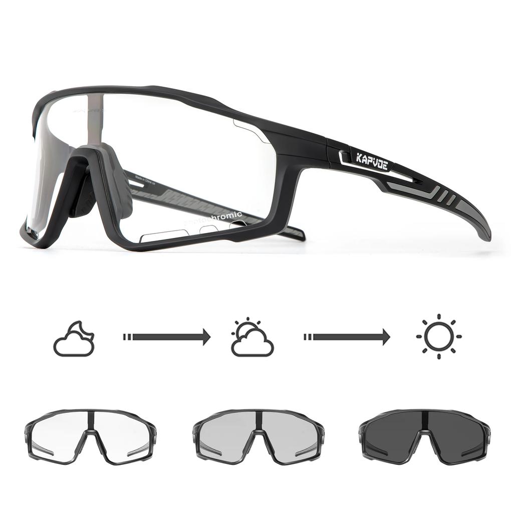 Kapvoe Photochromic Cycling Glasses UV400 Sunglasses Built-in Myopia Frame Sports Bike Eyewear Outdoor Bicycle Goggles