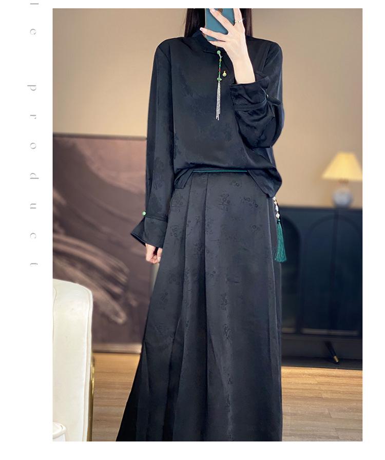 Silk Satin 2026 Spring/Summer Women's Floral Stand Collar Long Sleeve Top