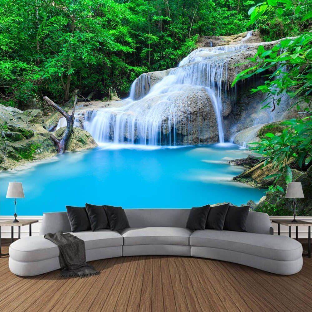 Tapestry natural forest landscape jungle waterfall 75x100 чёрный