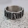 Vintage Stainless Steel Men's Rings, Ancient Roman Numerals, Embossed Pattern Rings, Suitable for Men and Women.