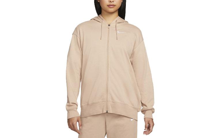 Nike Sweatshirts Women's Beige Hooded Moderate Cardigan DM6416-200