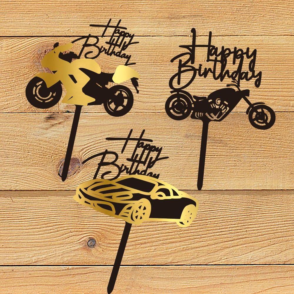 

Cartoon Motorcycle Cake Toppers Acrylic Cupcake Decoration Wedding Party Style 6