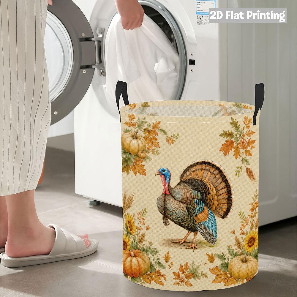 Collapsible Laundry Basket Large Round Waterproof Fabric Hamper Dirty Clothes Storage Bin Toy Organizer with Handles