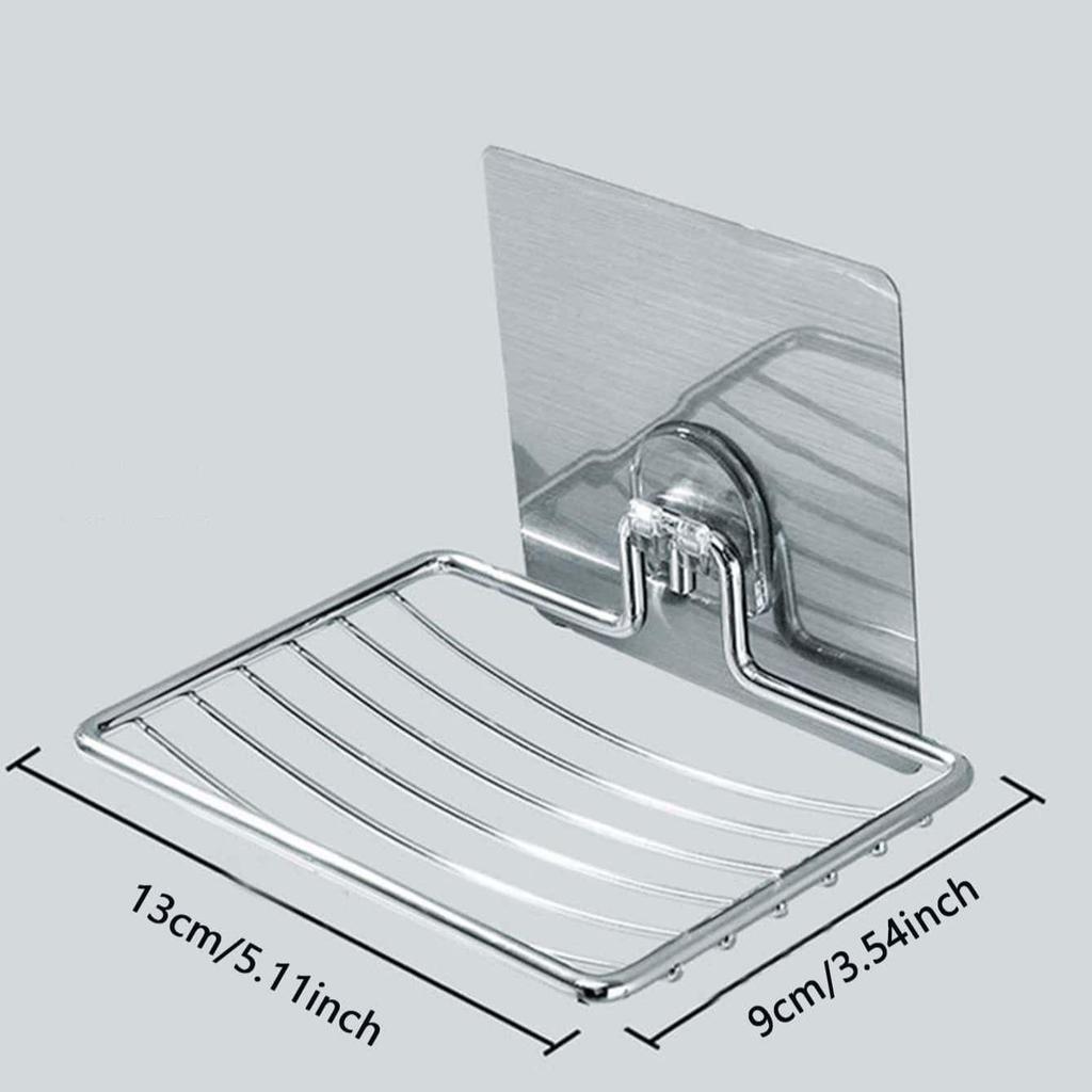 1pc-Stainless Steel Soap Rack Punch-free Nail-free Bathroom Single Layer Drain Wall Hanging Sucker Soap Box Light Luxury Shelf