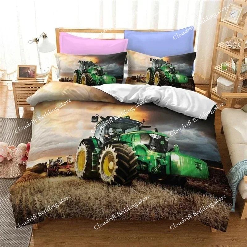 Farm Tractor Bedding Set Duvet Cover Set with Pillowcase Home Textile Twin Full Queen King Bedclothes for Family Home Decor