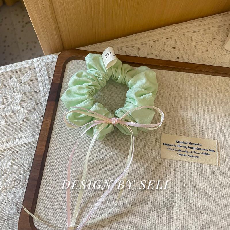 Jasmine Green Handmade Summer Fresh Dual Color Plaid Pink Bow Scrunchie