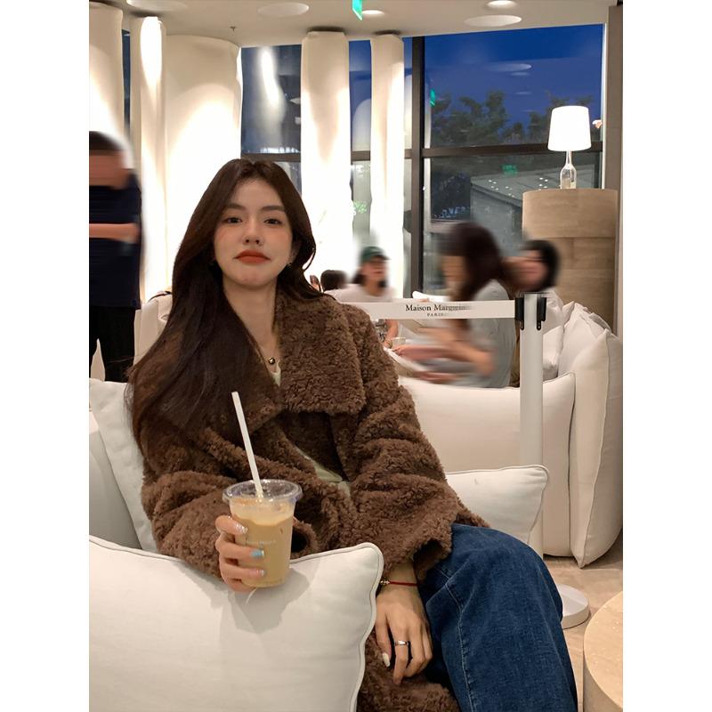 

Куртка из овечьего меха с большим лацканом, женская, длинная, из композитного меха, на осень и зиму L