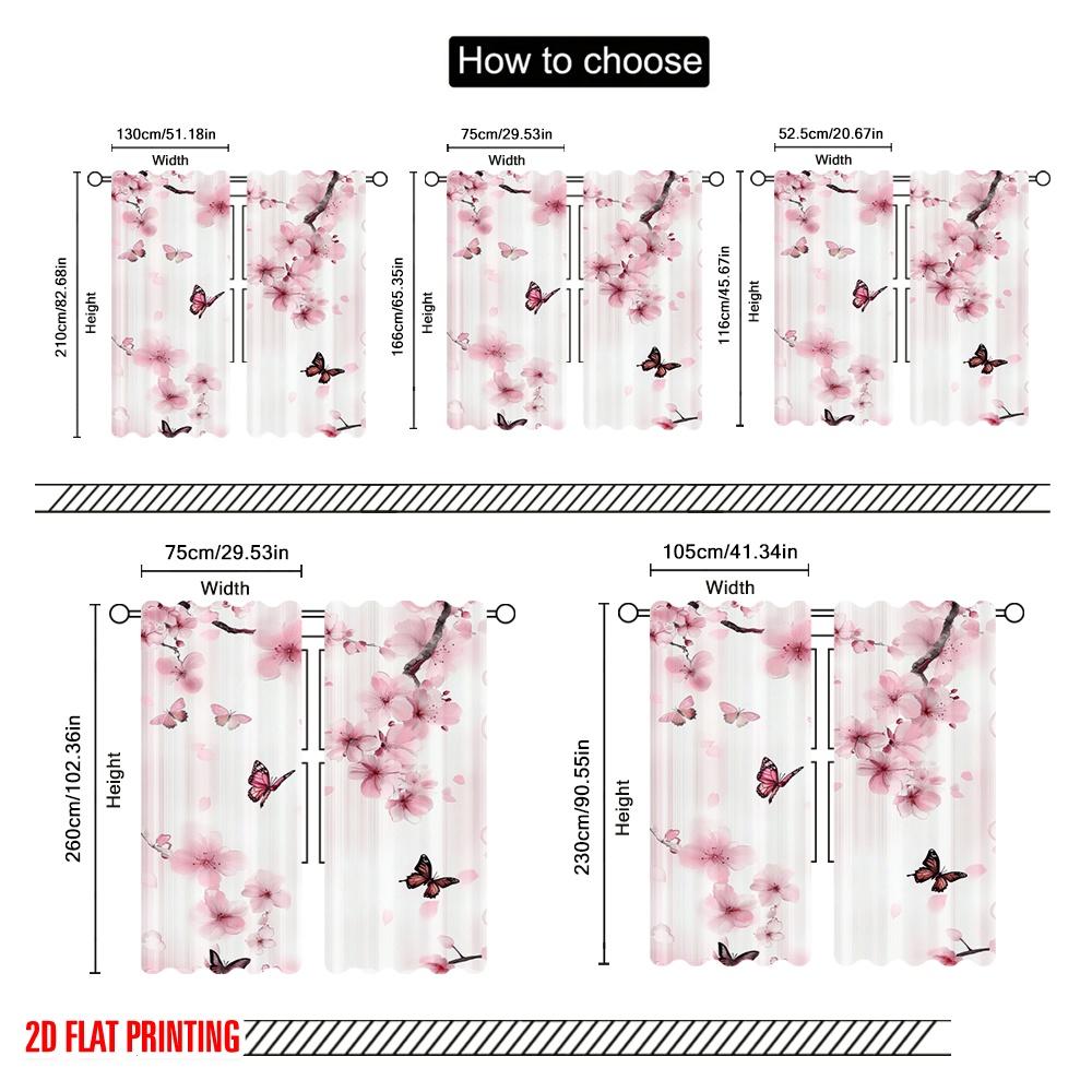 2pcs,2D plane printing Curtains&Window Treatment Butterfly Blossoms Durable 100% Polyester Fabric (without rod) All Seasons Use