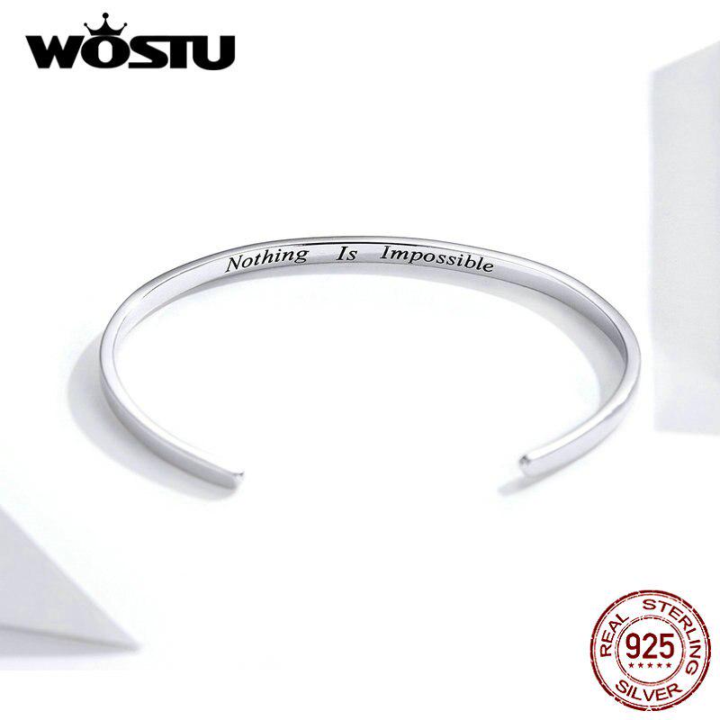 WOSTU 925 Sterling sølv originalt armbånd og armbånd Ingenting er umulig Justerbart heldig armbånd