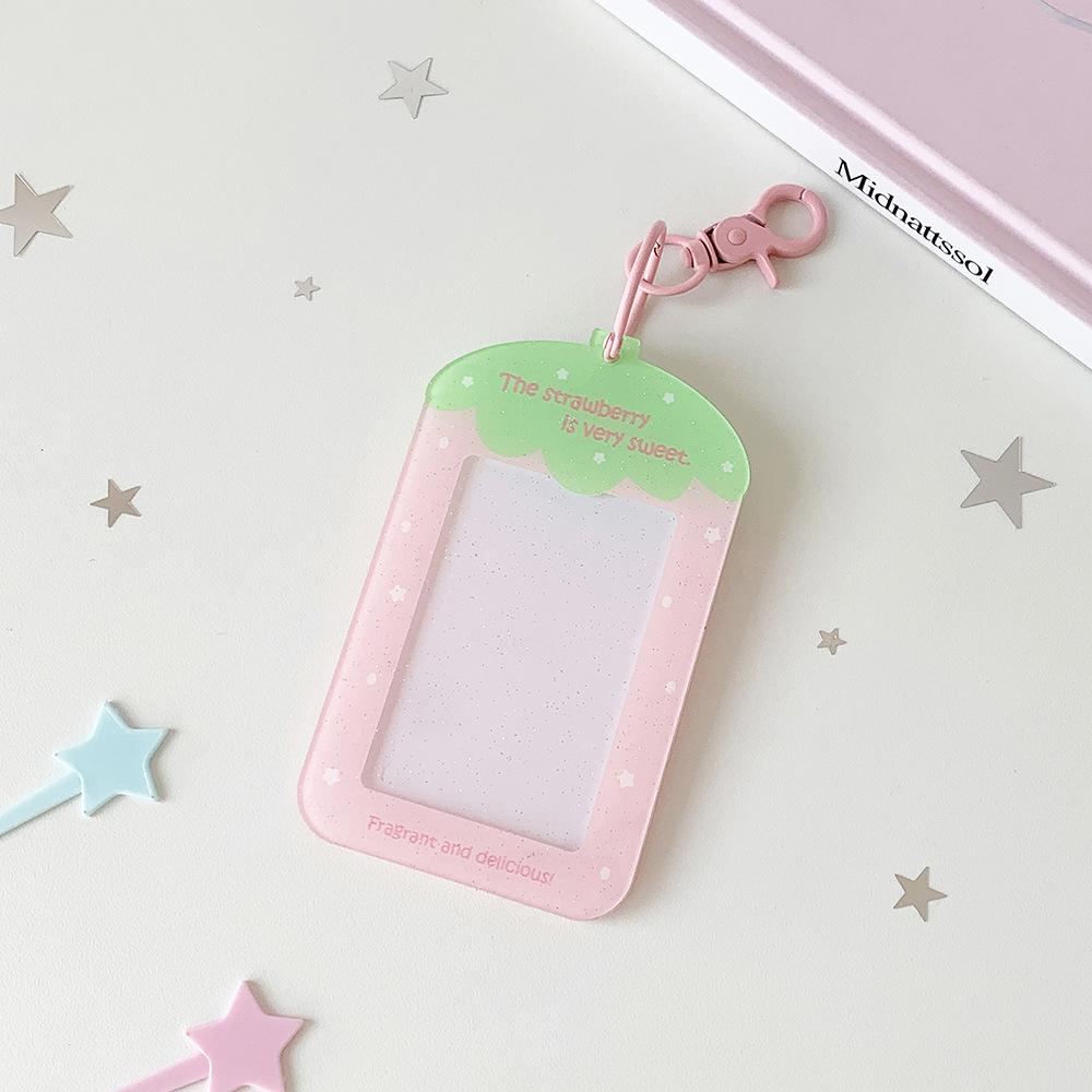 

Strawberry Photocard Holder Scratch-Proof Kpop Card Holder Acrylic Card Holder Transparent For Backpack Ornament Girls Bag розовый