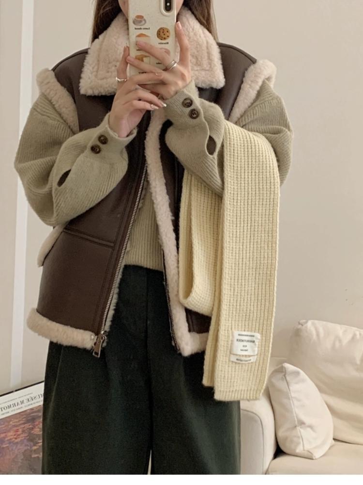 Zimní Móda Vintage Kožený Vesta z Jehněčí Vlny Dámská Nový Design Teplá Retro Krátká Vesta Ženská Estetická Ležérní High Street Bunda